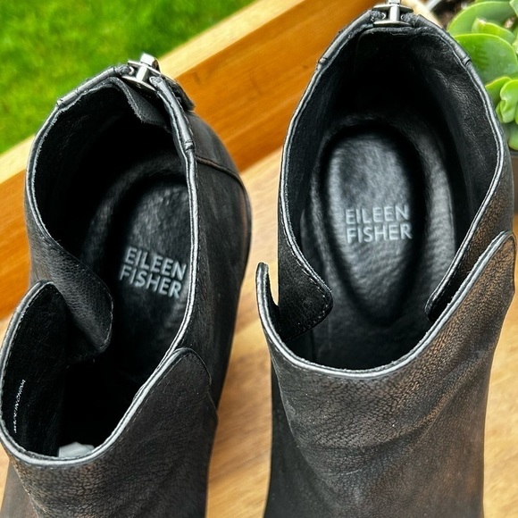 EILEEN FISCHER  “PEER” Suede Booties Heeled Ankle Boots Black | Size 9.5 - Picture 6 of 11